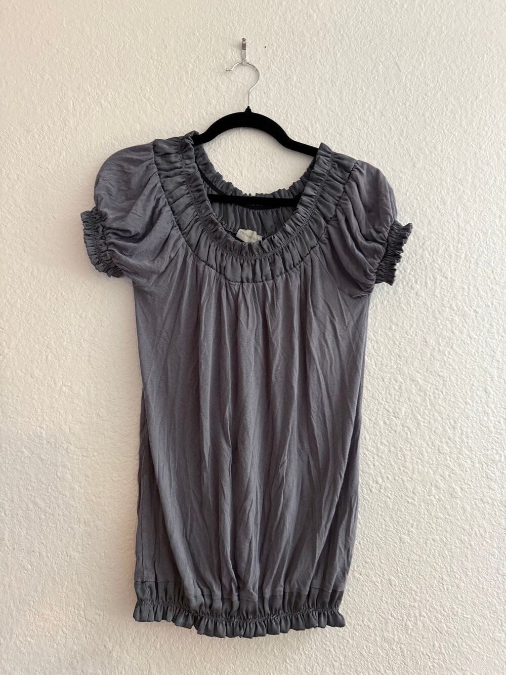 Y2K Ruched Puff Sleeve Bubble Hem Babydoll Top